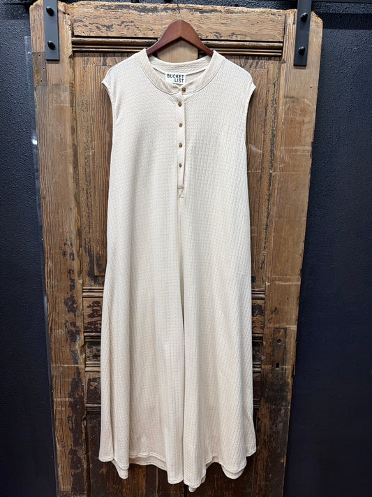 Wide Leg Solid Textured Knit Jumpsuit - Taupe