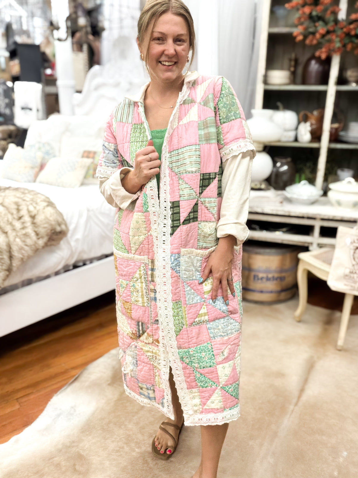 Vintage-style Long Patchwork Quilt Coat