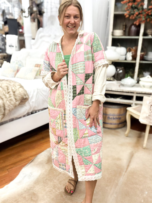 Vintage-style Long Patchwork Quilt Coat