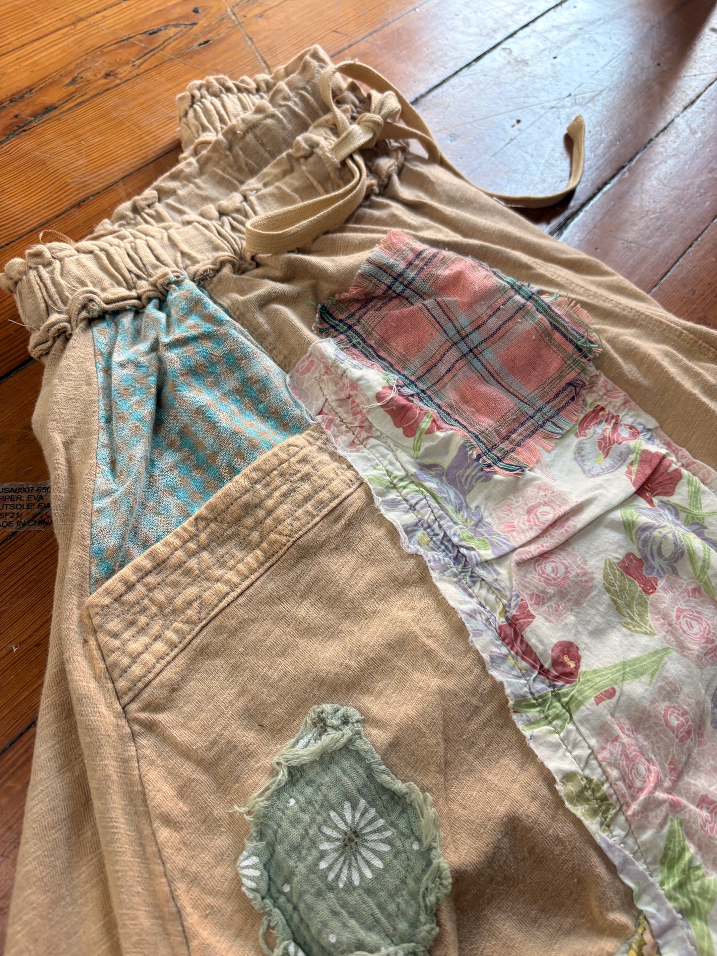 Wide Leg Patchwork Pants- Taupe