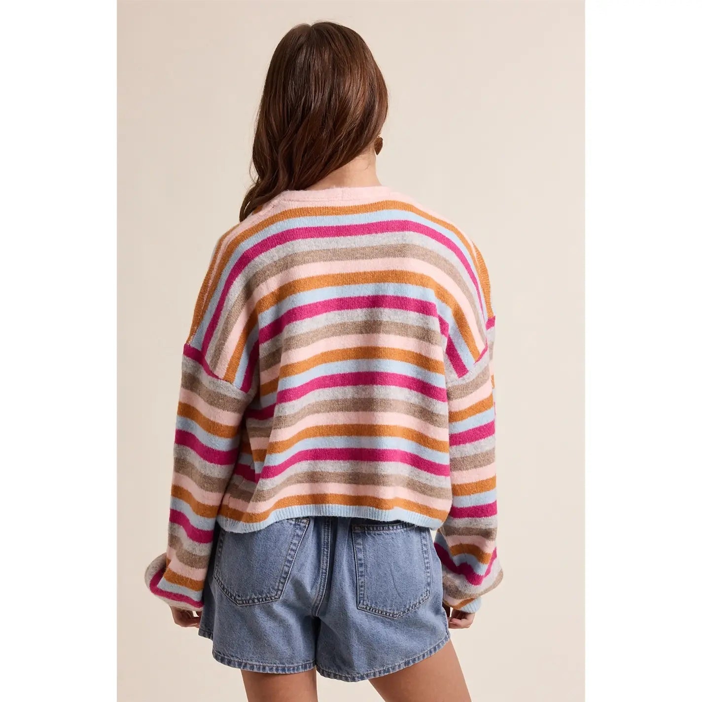 Multicolored Striped Sweater Cardigan