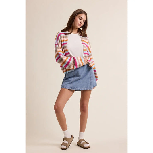 Multicolored Striped Sweater Cardigan