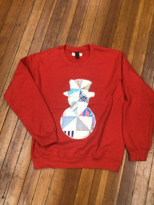 Vintage Quilt Snowman Sweatshirt - Red