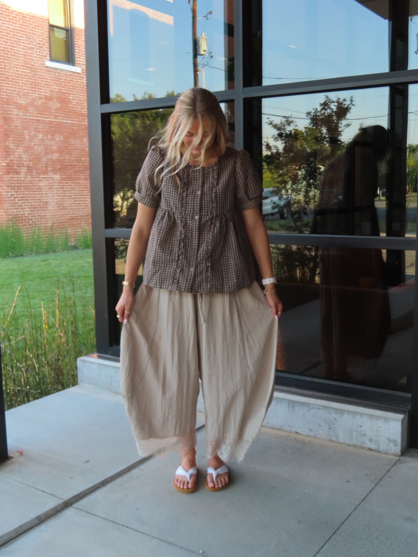 Button Up Gingham with Ruffle Top