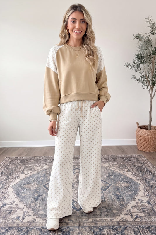 Patchwork Colorblock Long Sleeve Casual Two Piece Pants Set - Sold Separately