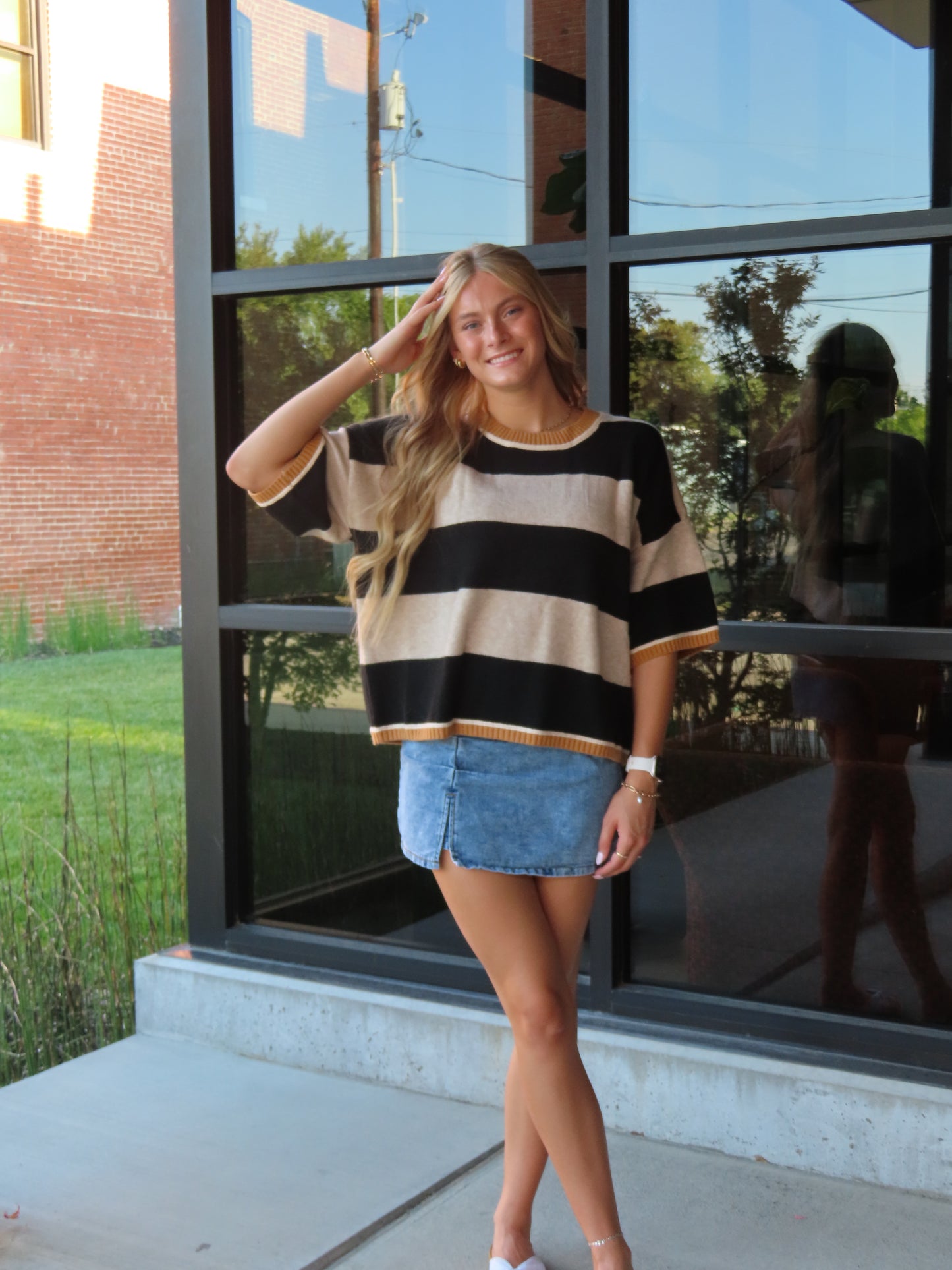 Wide Stripe Loose Fit Drop Shoulder Sweater Top