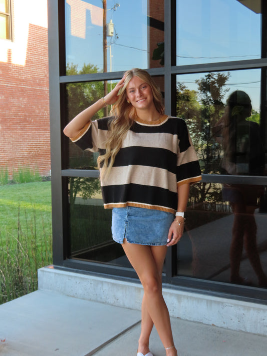 Wide Stripe Loose Fit Drop Shoulder Sweater Top