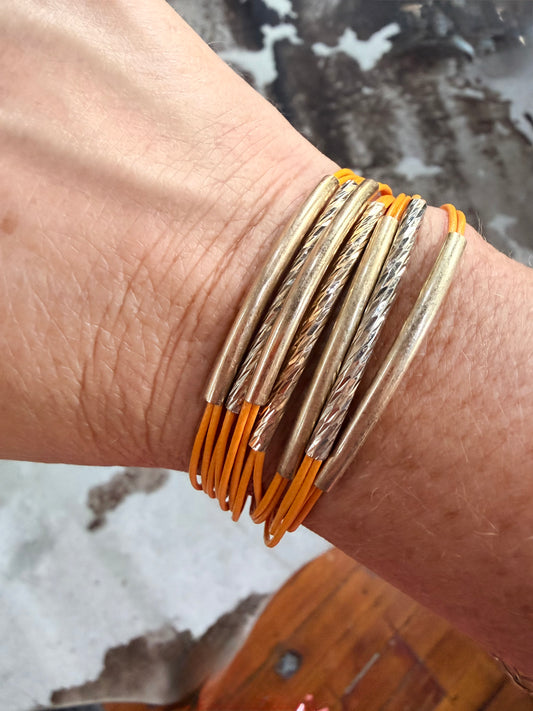 Layered Vintage Gold Bar & Yellow String Bracelet