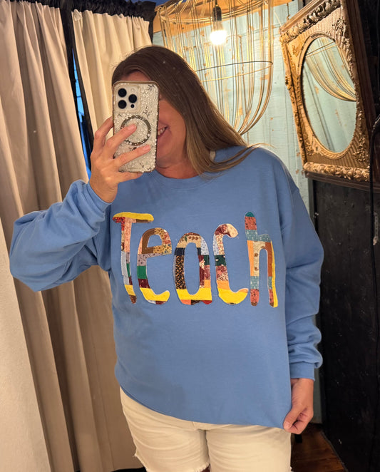 Quilted TEACH Sweatshirt - Blue