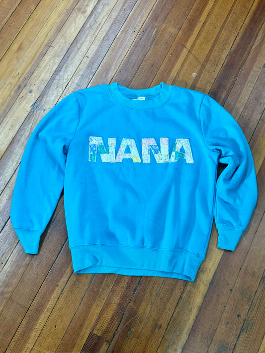 Nana Quilt Patchwork Teal Sweatshirt