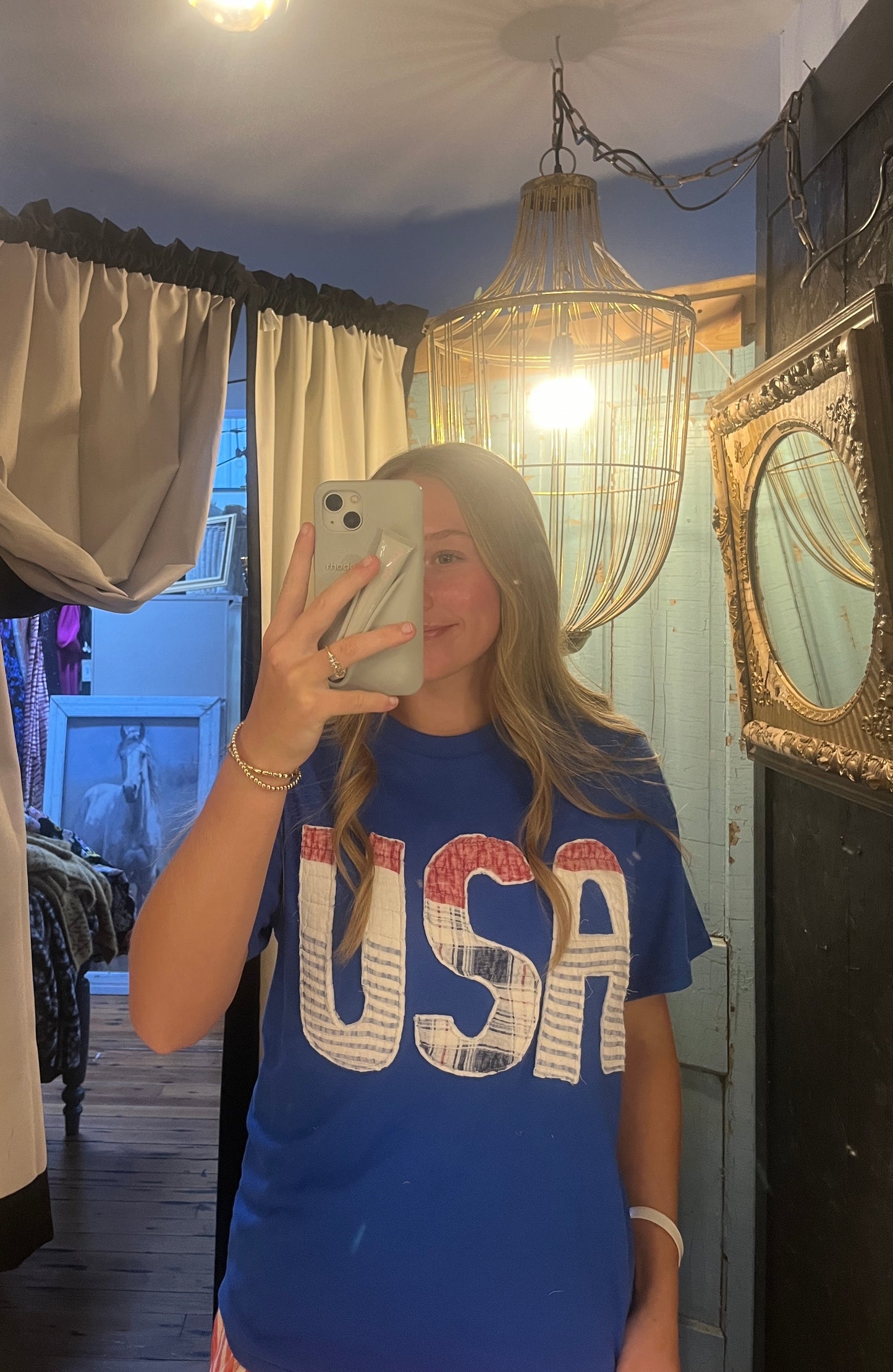 Vintage Quilt USA Patch Knit Tee - Blue