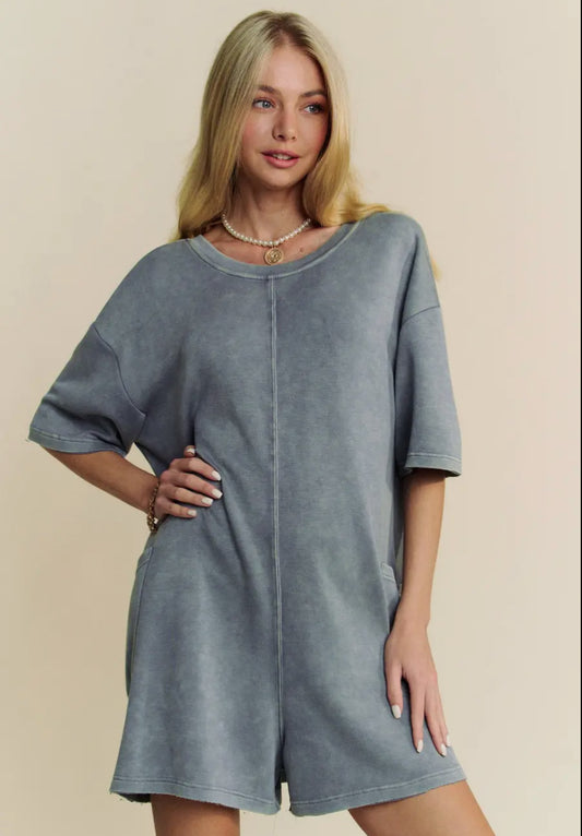 Solid Mineral Washed Romper