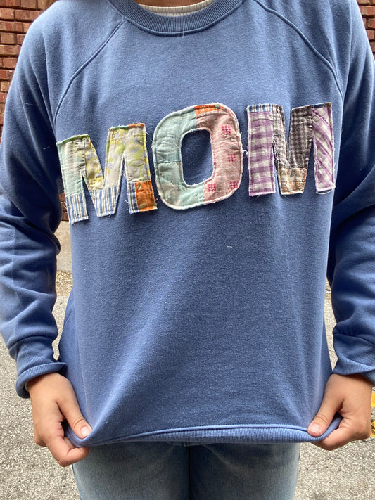 Mom Quilt Patchwork Blue Sweatshirt