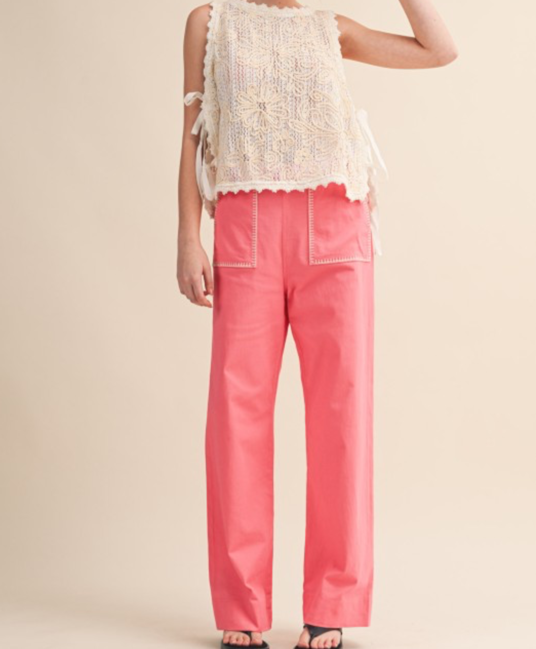 High Waisted Wide Leg Pant With Contrast Stitching