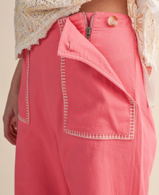 High Waisted Wide Leg Pant With Contrast Stitching