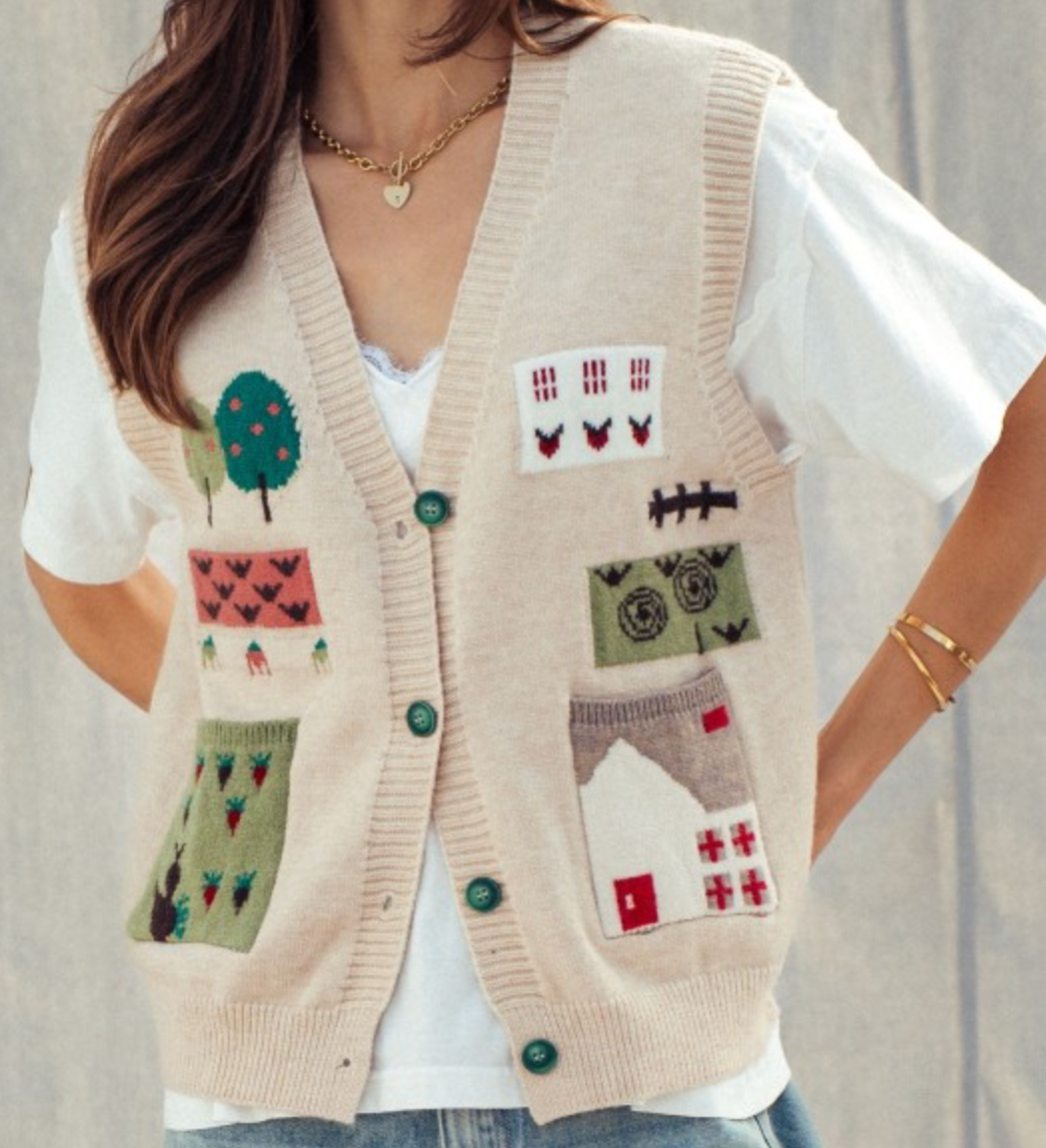 Cottage Charm Intarsia Sweater Vest