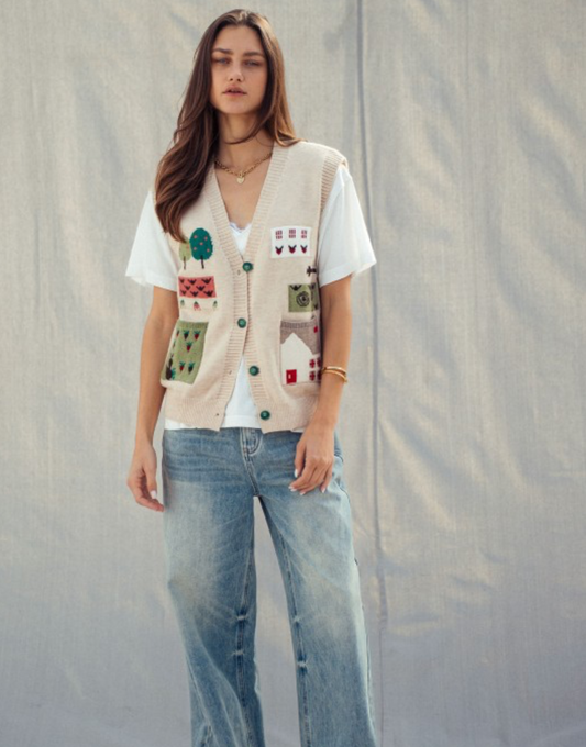 Cottage Charm Intarsia Sweater Vest