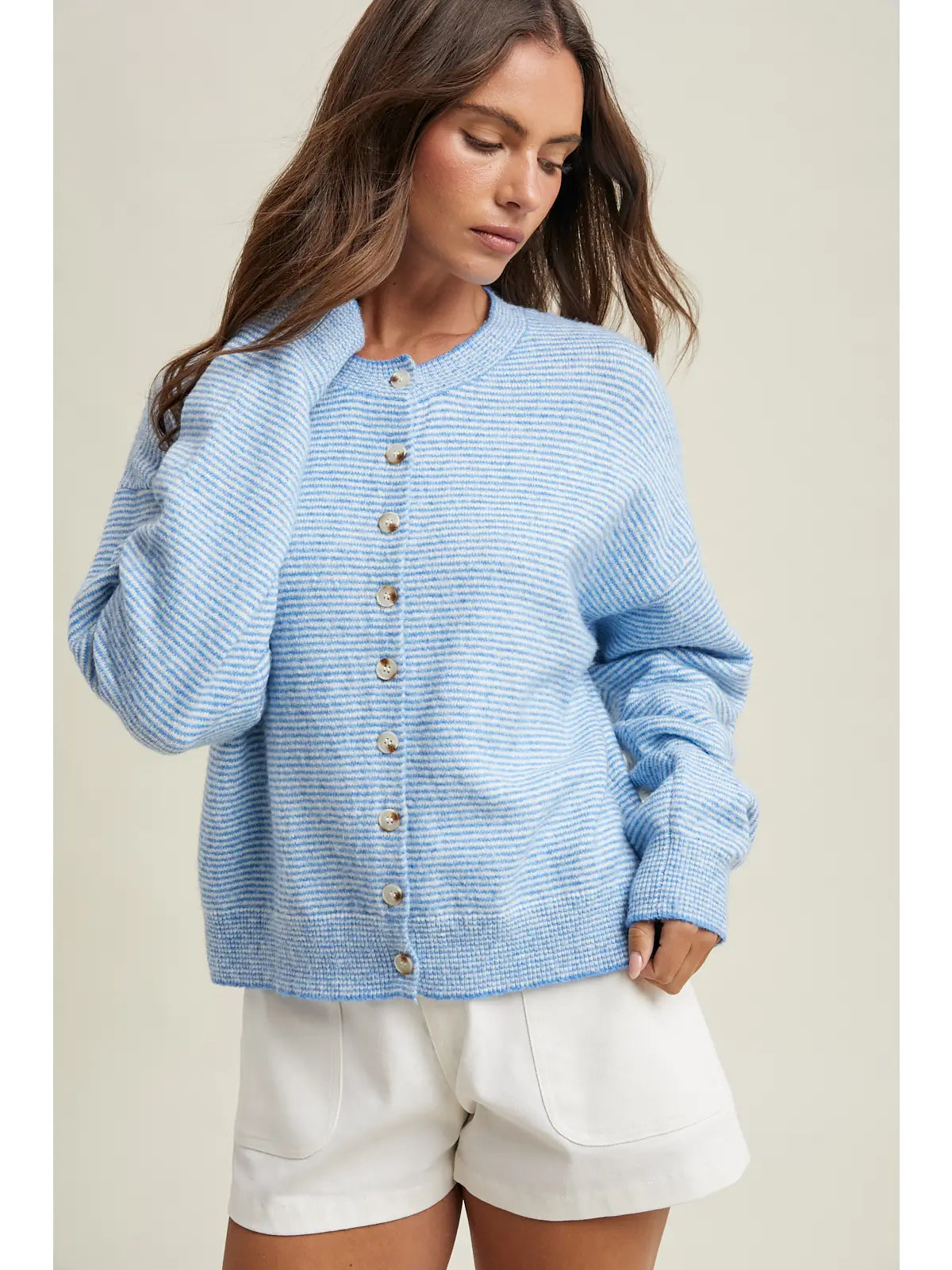 Striped Button-Up Sweater- Coastal