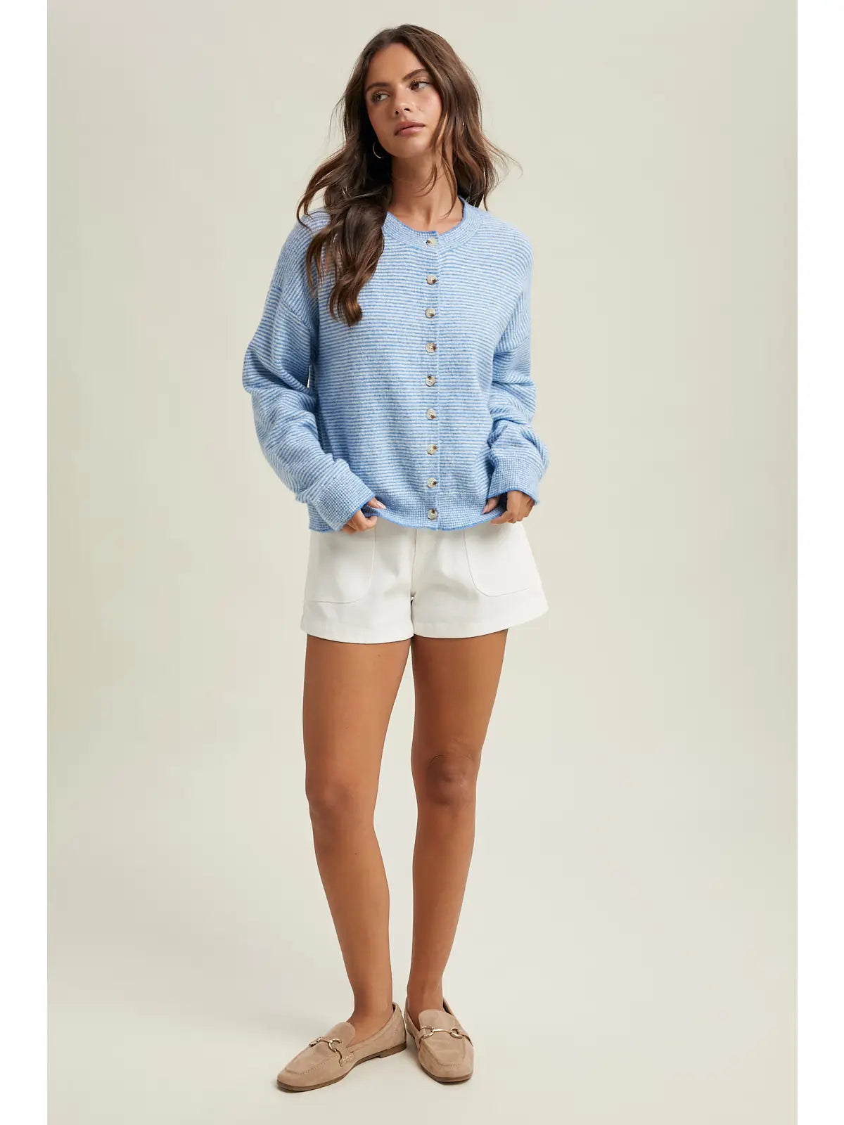 Striped Button-Up Sweater- Coastal