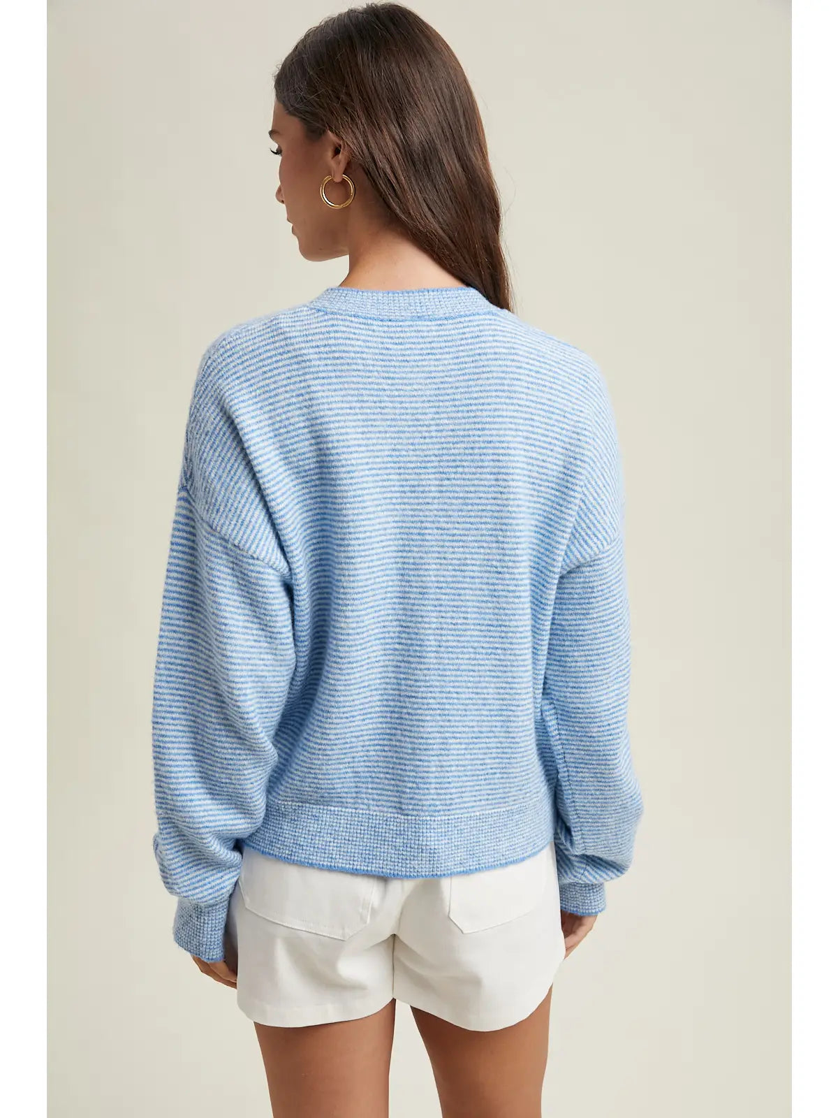 Striped Button-Up Sweater- Coastal