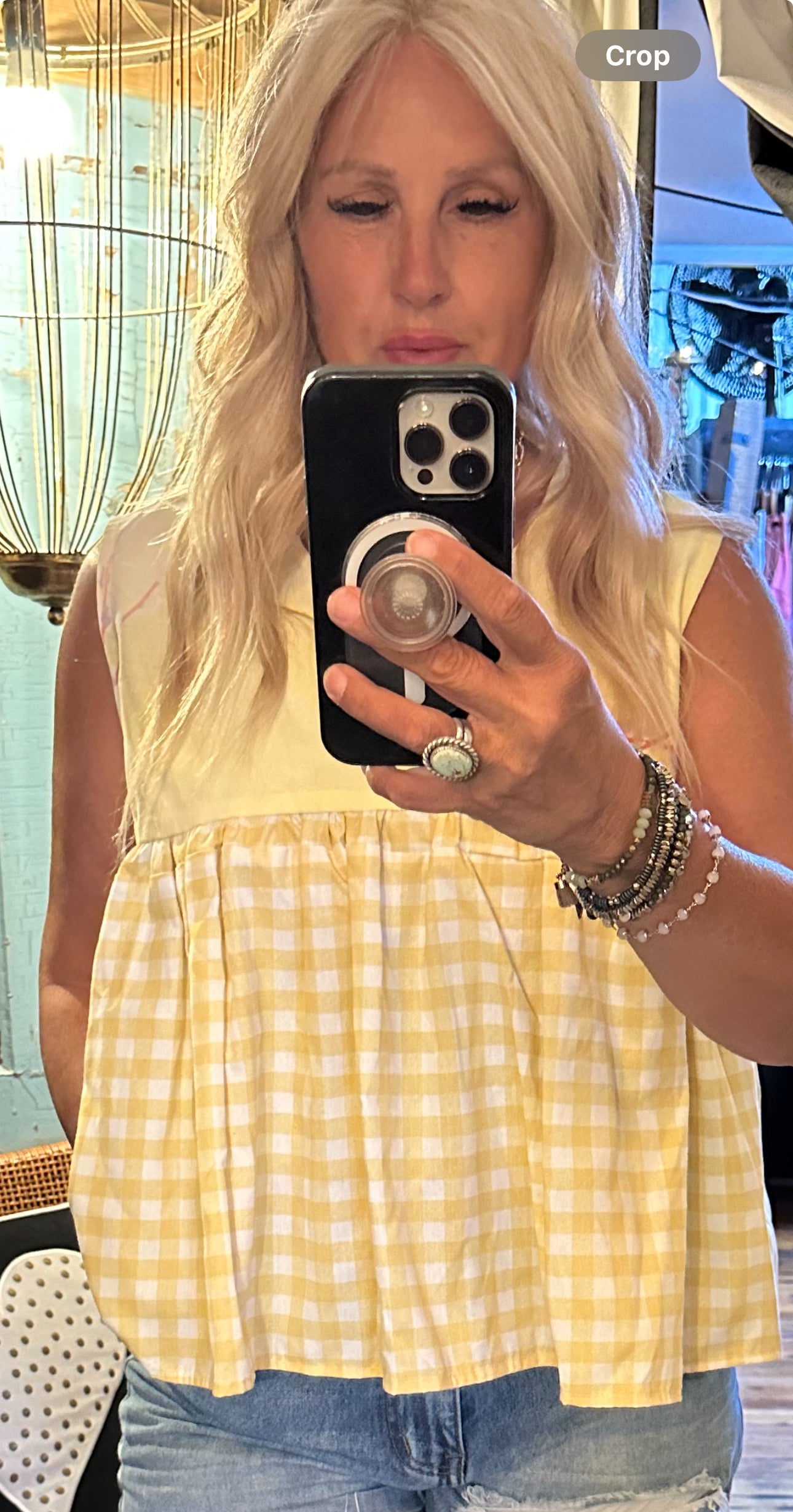 Yellow Checkered Tablecloth Sleeveless Top