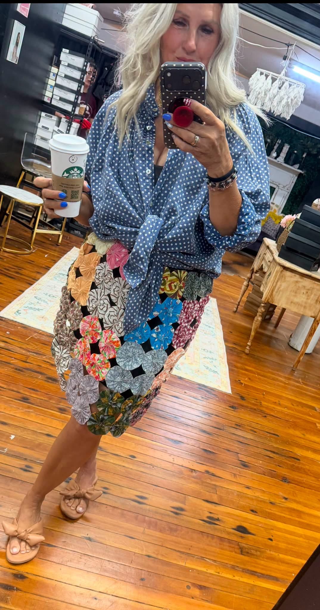 Colorful Yo Yo Quilt Pattern Skirt