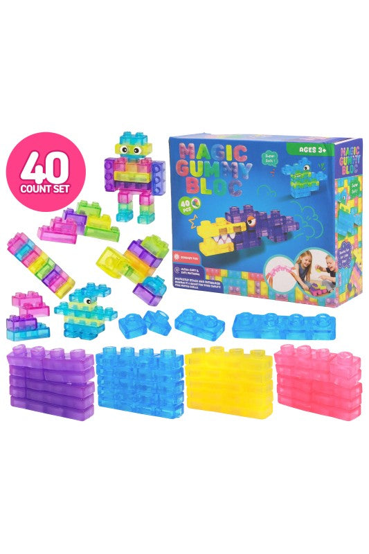 40 Count Colorful Gummy Squishy Sensory Building Blocks