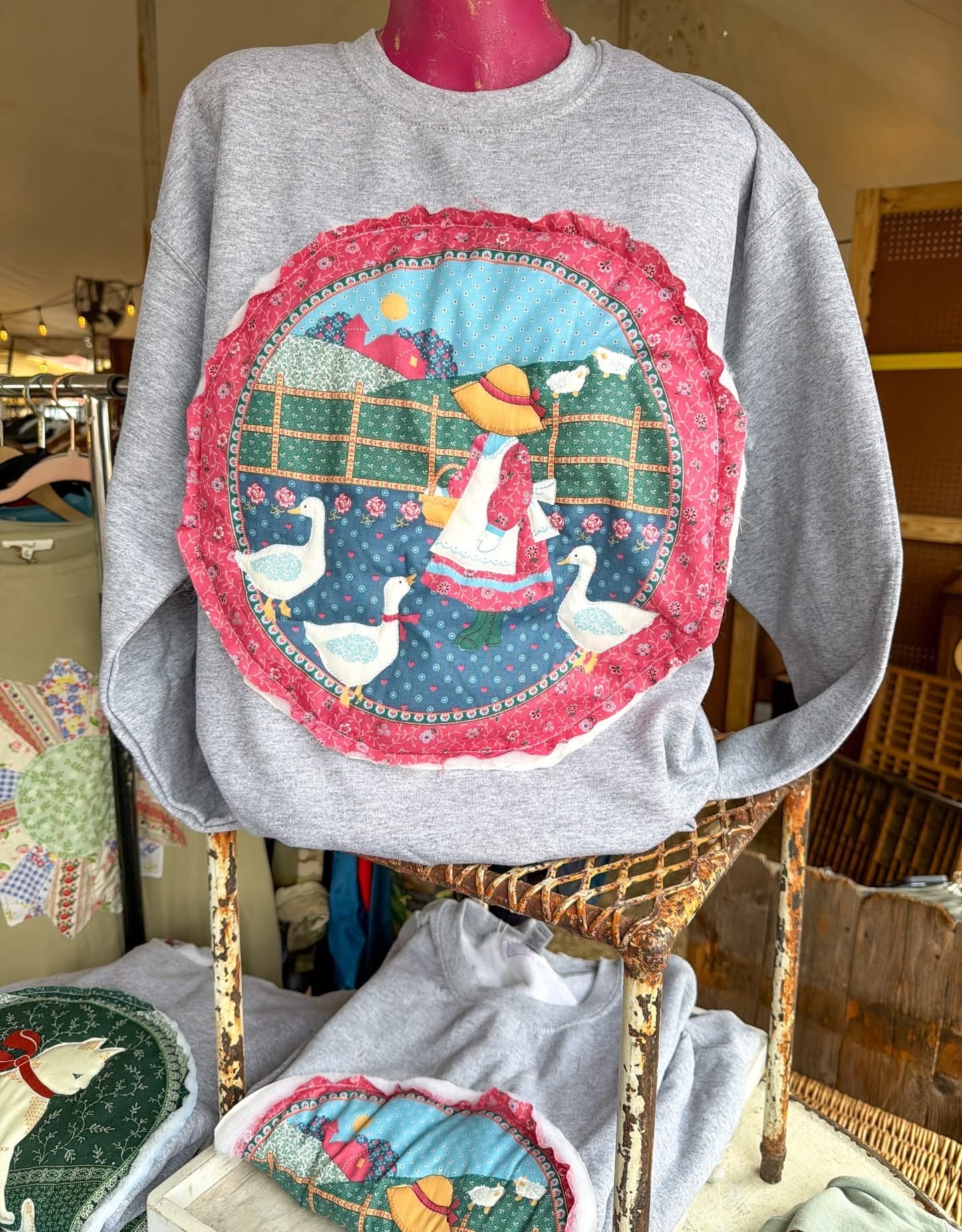 Girl with Geese Handmade Sweatshirt - Grey