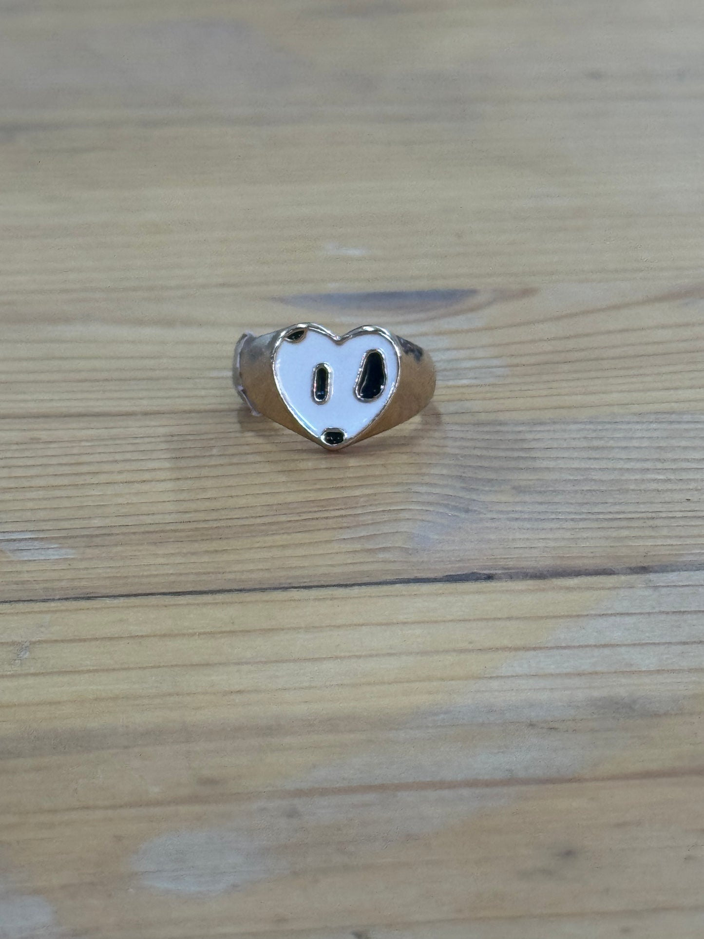 White & Black Heart Shaped Gold Ring