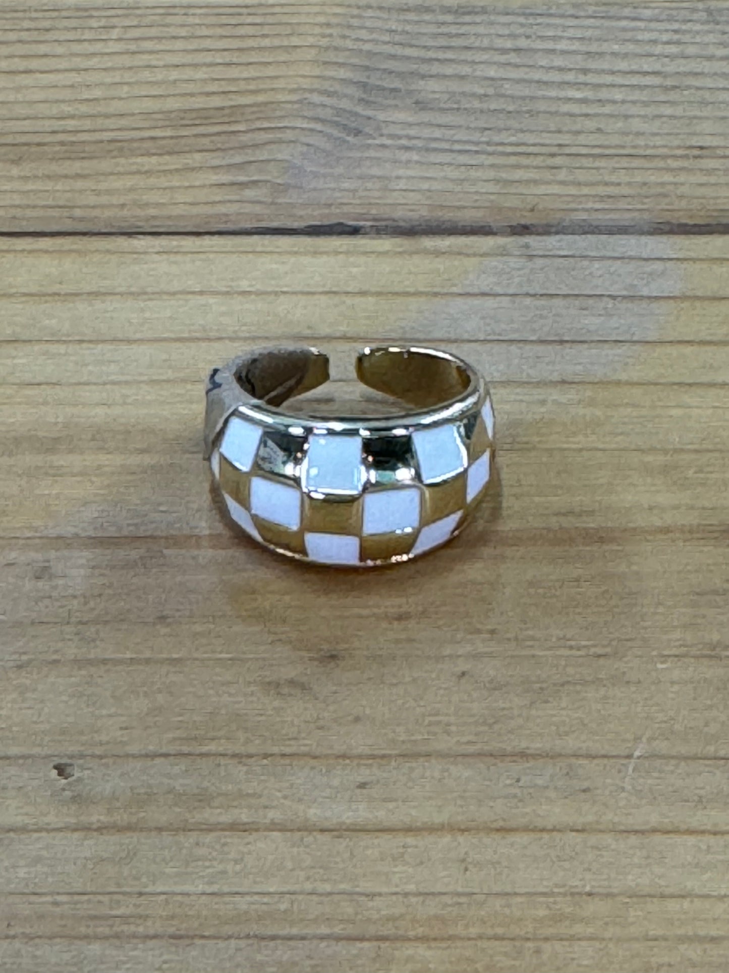 White & Gold Checkered Ring