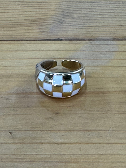 White & Gold Checkered Ring