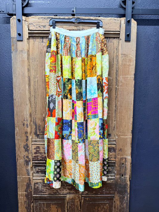 Quilted Patchwork Multi Pattern Maxi Skirt