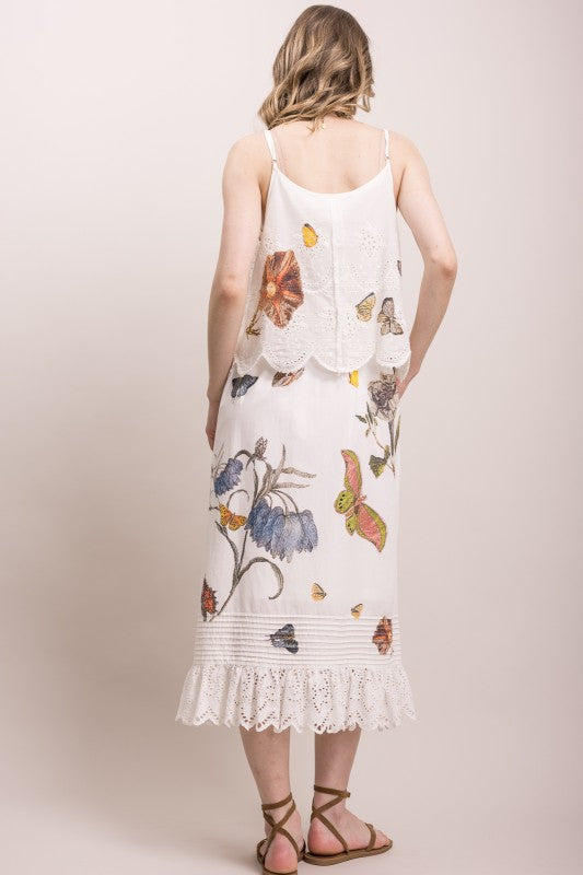 Butterfly Flower Print Eyelet Tank Dress