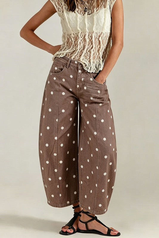 Polka Dot High-waist Barrel Jeans