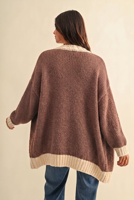 Chunky Oversized Open Front Sweater Cardigan - Mocha