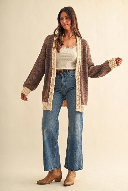 Chunky Oversized Open Front Sweater Cardigan - Mocha