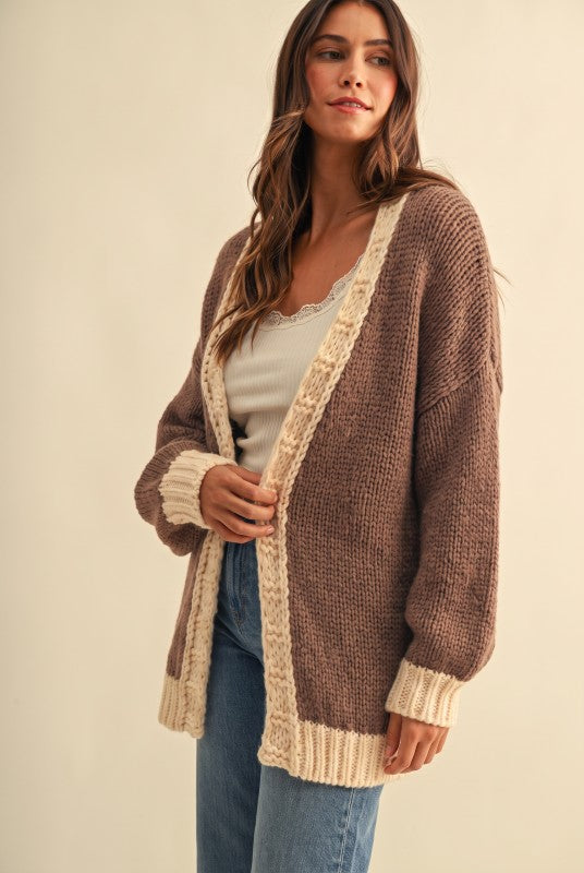 Chunky Oversized Open Front Sweater Cardigan - Mocha