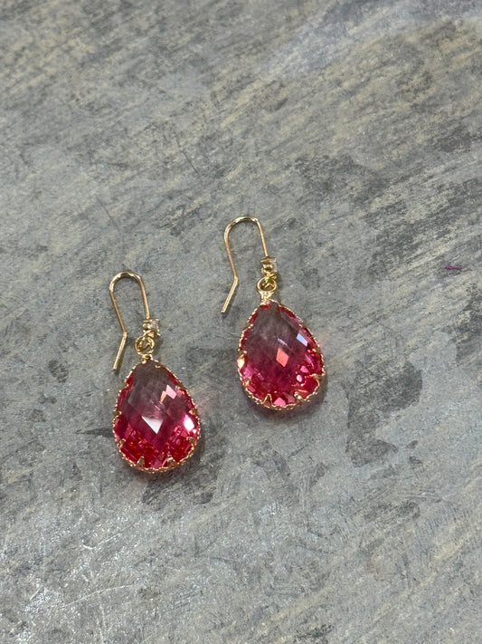 Pink Teardrop Jewel Earrings