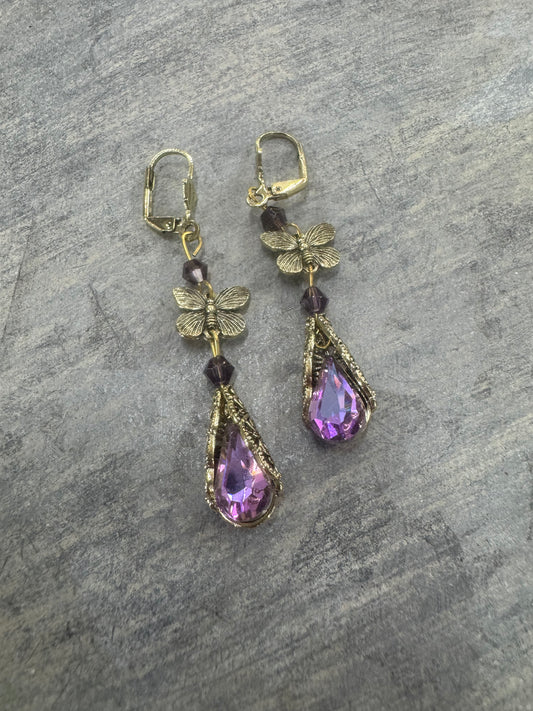 Butterfly Teardrop Jeweled Earrings