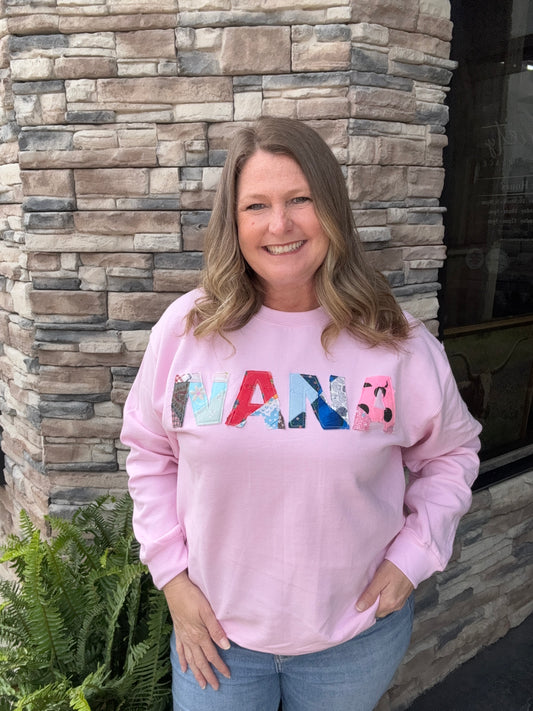 Nana Quilt Patchwork Pink Sweatshirt