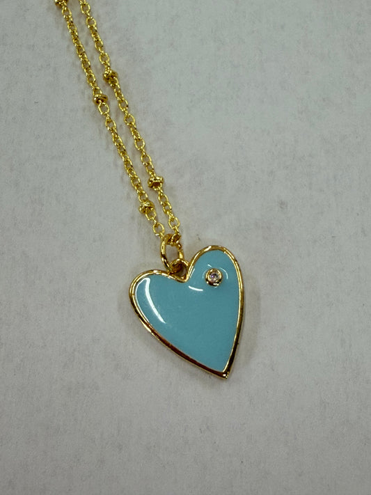 Aqua Heart Necklace with Gold Chain