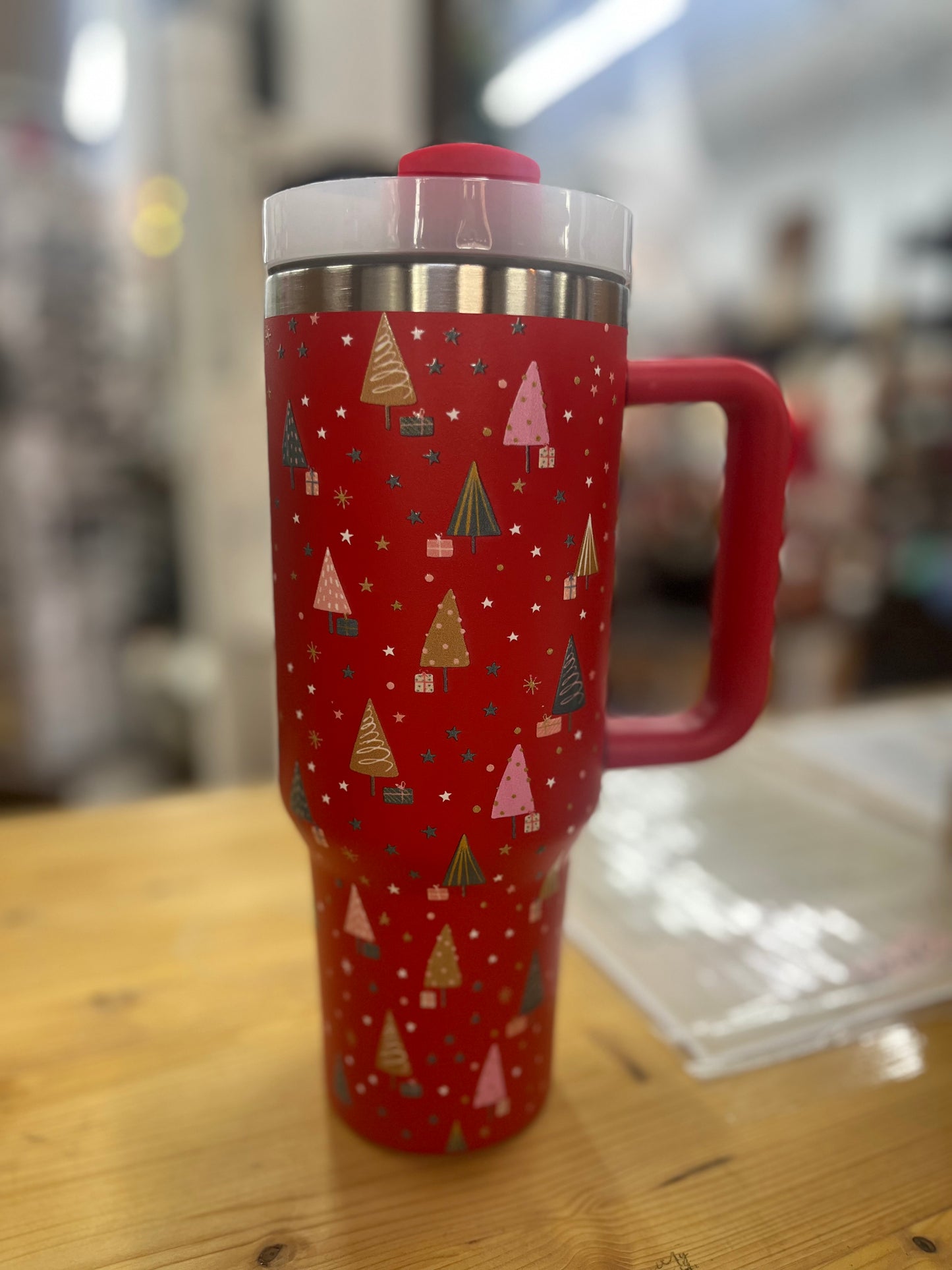 40oz Christmas Tree Stainless Steel Tumbler- Red