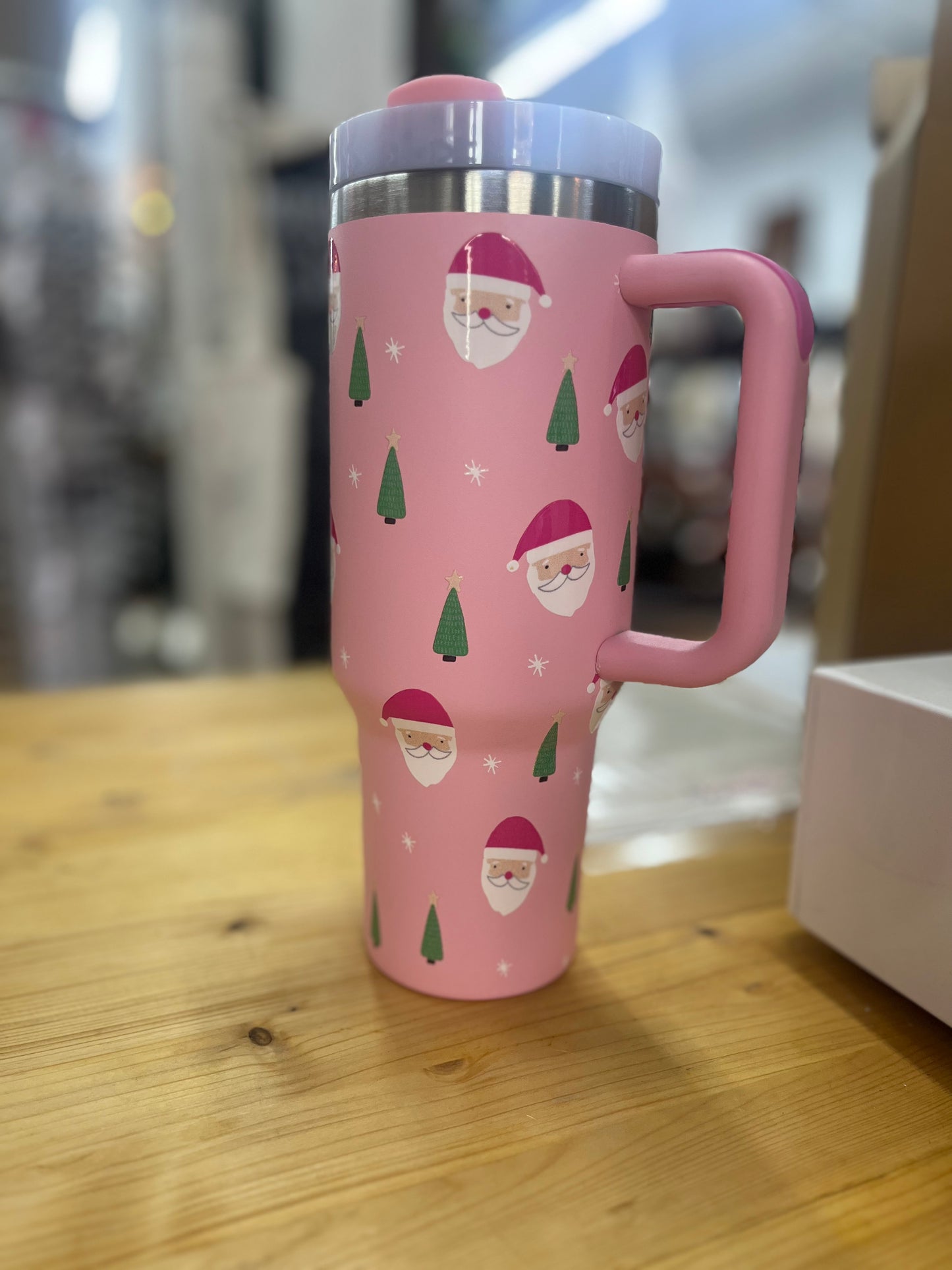 40oz Santa Stainless Steel Tumbler- Light Pink