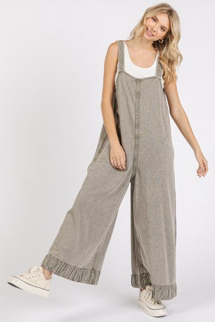 Mineral Wash Ankle Detail Wide Leg Jumpsuit