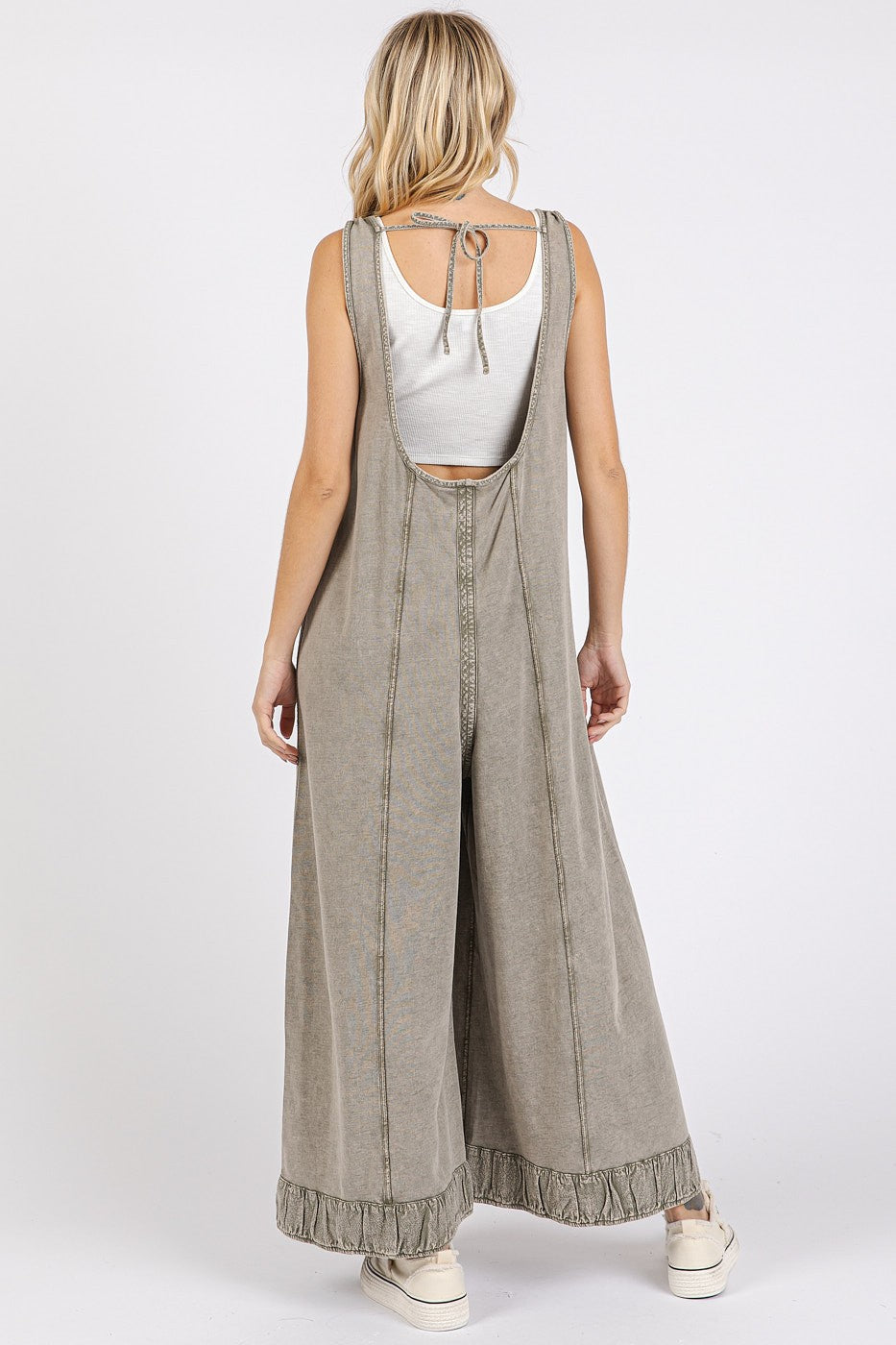 Mineral Wash Ankle Detail Wide Leg Jumpsuit