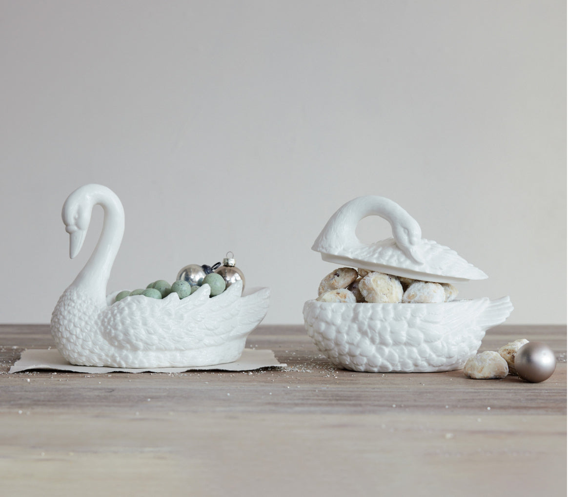 Stoneware Swan Shaped Jar with Lid