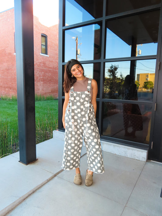Gray Polka-Dot Overalls