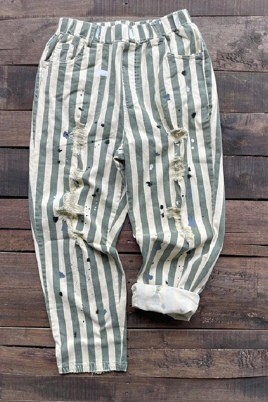 Jaded Gypsy Endless Journey Striped Crop Pants - Olive