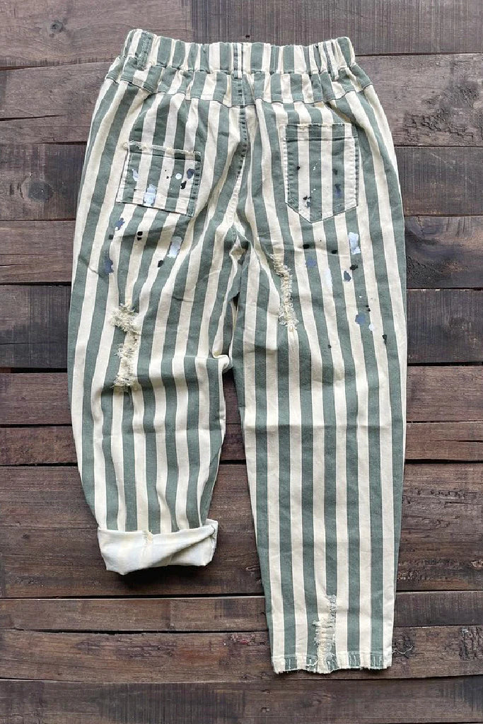 Jaded Gypsy Endless Journey Striped Crop Pants - Olive