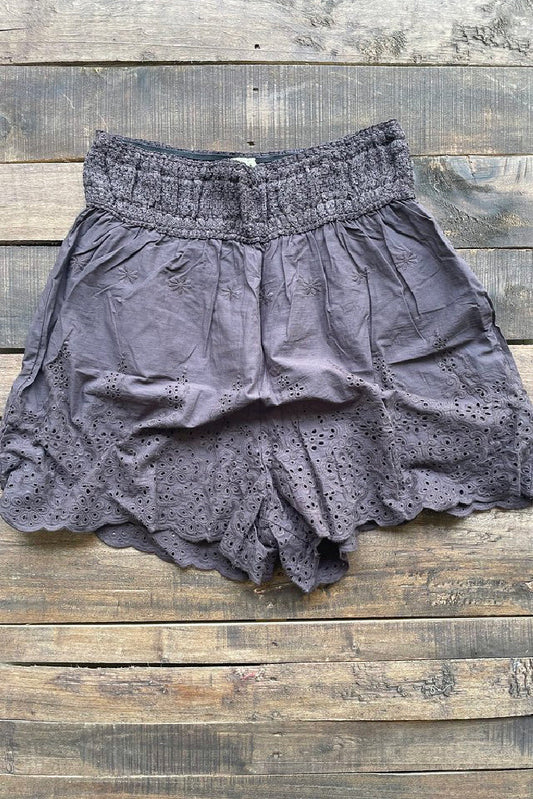 Jaded Gypsy Under Wraps Eyelet Shorts - Charcoal